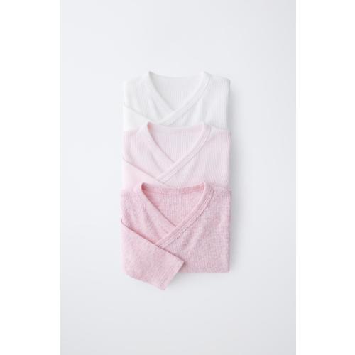 THREE-PACK OF RIBBED KIMONO NECK BODYSUITS - Pink | ZARA United States