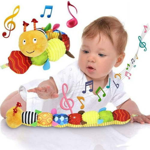 Baby Toys Musical Caterpillar Plush Toy with Rattle Crinkle Squeaker,Tummy Time Toys for 0-3-6-12 Months Boys Girls