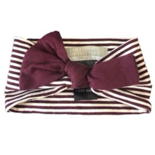 Maroon & White Striped Headband With Maroon Bow