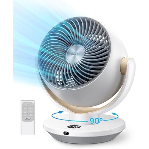 Dreo Fan for Bedroom, Desk Air Circulator Fan with Remote, 11 Inch Table Fans for Whole Room, 60ft Powerful Airflow, 120° Vertical Manual +90° Oscillating Fan, 4 Speeds, 8H Timer, Quiet Fan, Home