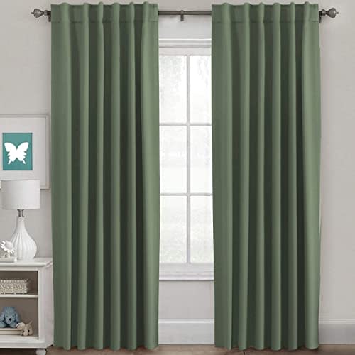H.VERSAILTEX Blackout Curtains Thermal Insulated Window Treatment Panels Room Darkening Blackout Drapes for Living Room Back Tab/Rod Pocket Bedroom Draperies (2 Panels, Bronze Green, 52 x 84 Inch)