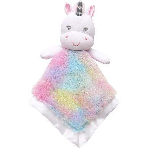 Baby Starters Unicorn 14 inch Snuggle Buddy Plush Security Blanket with Satin (Rainbow)