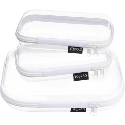 YQBRAO 3 Pack Clear Hard Shell Zipper Case,Rigid Protection Diaper Bag Organizer Pouches, TSA Approved Toiletry Bag with YKK Zippers for Cosmetics, Toys & Electronics