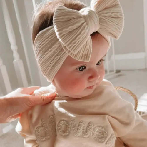 Classic Cream Bow Headband | Stretchy Newborn to Kids Headwrap – Olive Sprout Kids