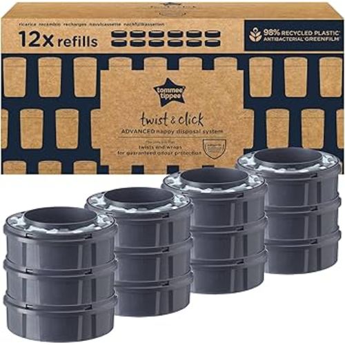 Tommee Tippee Twist and Click Advanced Nappy Bin Refill Cassettes, Multilayer, Antibacterial Film, Pack of 12 : Amazon.com.au: Baby