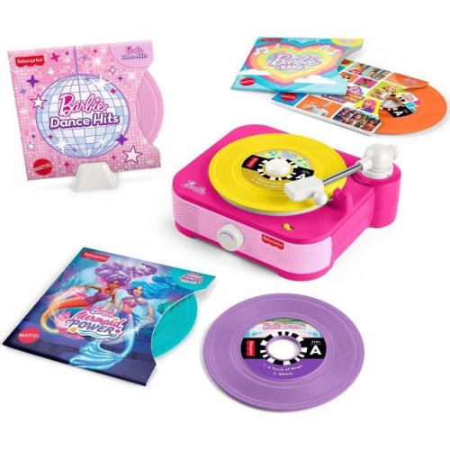 Fisher-Price Barbie Record Player Musical Toy for Preschool Pretend Play, 5 Records & Display Rack
