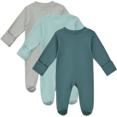 Aablexema Baby Organic Cotton Pajamas 2 Way Zipper Preemie Newborn One Piece Outfit Long Sleeve Footed Sleepwear(Green Set,Newborn)