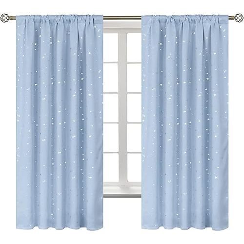 BGment Kids Blackout Curtains for Bedroom, Rod Pocket Room Darkening Curtains Decoration Thermal Insulation Window Drapes for Nursery, Children Room, 2 Panels, Each 42 x 63 Inch, Baby Blue