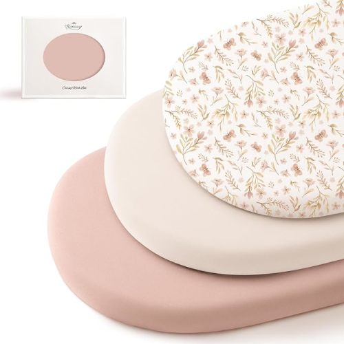 Konssy 3 Pack Stretchy Bassinet Sheets for Baby Girls and Boys, 32"x16" | Silky-Soft & Breathable, Bassinet Mattress Sheet, Compatible with Halo Bassinest Swivel Sleeper, Graco, Snoo (Pink Spring)