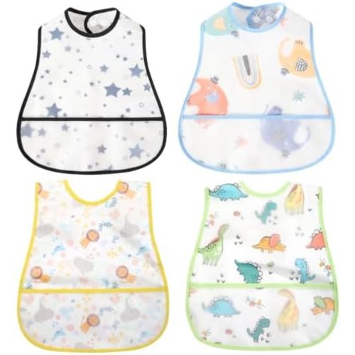 Baby bibs Waterproof Toddler bib - Feeding bib with Pocket for Infant Boy Girl Washable 6-36M