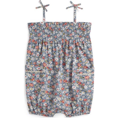 Floral Smocked Bodice Cotton Poplin Romper, 12M