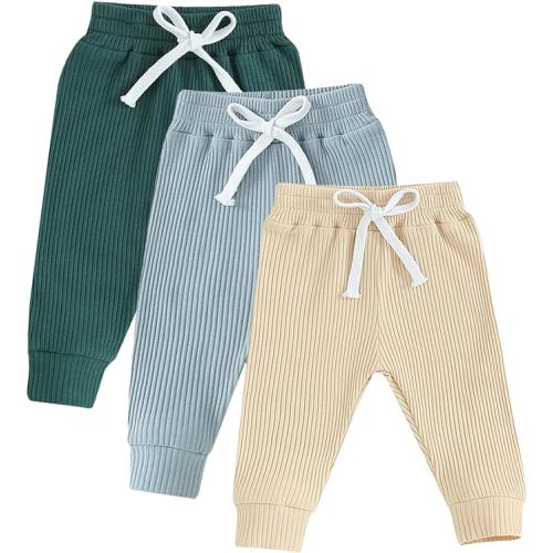 Yoawdats Baby Boys' 3-Pack Pull-on Jogger Pants Knit Pants Classic Fit Elastic Waist Kids Toddler Pants Multipacks Long Pants