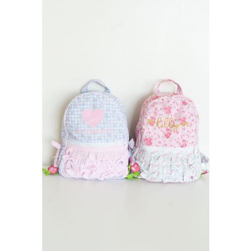 Baby Girls Ruffle Backpacks with Bag Charms, Personalized Preschool Pink flower backpack, Cutest Diaper Bagpack