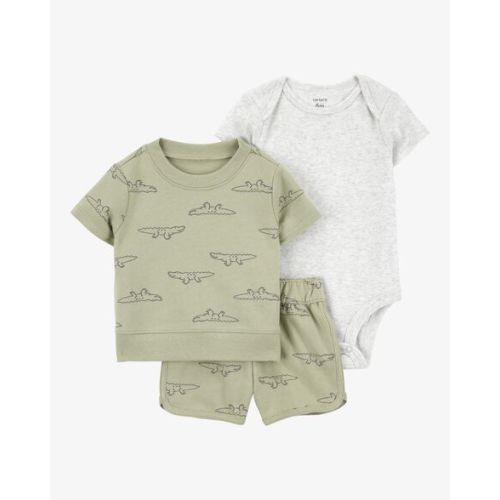 Baby 3-Piece Alligator Outfit Set - Green/Grey - 3M