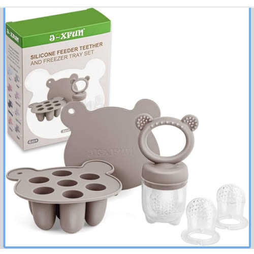 JEXFUN Silicone Baby Fruit Food Feeder Pacifier & Breastmilk Popsicle Freezer Molds, Double as Baby Teething Toys, Freezable Feeding Set for Breast Milk Ice Cubes, Food, Vegetable Purees - (Sand)