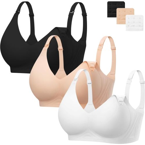 Angelhood 3 Pack Nursing Bras for Breastfeeding Seamless Pregnancy Maternity Bra Wireless Sleep Bralette with Extenders