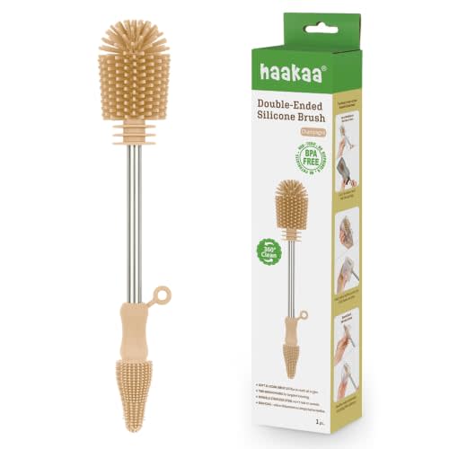 Haakaa Food-Grade Silicone Double-Ended Cleaning Brush (Brush-Champagne) | Household Cleaning Brushes Food-Grade Silicone Dishwasher Safe
