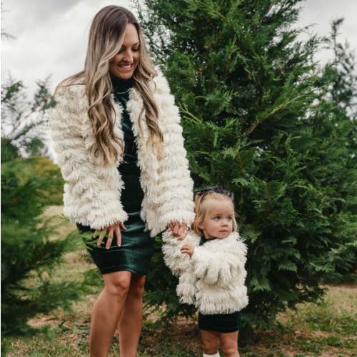 Fatima Faux Matching Shag Layered Jackets - White - Bailey's Blossoms