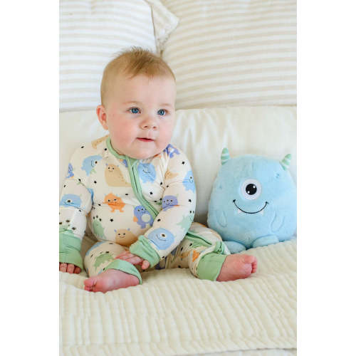 Bamboo Convertible Zipper Romper in Mini Monsters Blue | Caden Lane