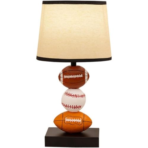 Ecliptix Kids Table Lamp, 14 Inch Rugby Football & Baseball Design with Cute Lampshade, Sports-Themed lamp Ideal for Children's Bedroom Decor, Bedside Lamp Includes LED Bulb