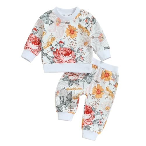 Kaipiclos Baby Girl Fall Winter Clothes Toddler Sweatsuit Outfit Floral Print Sweatshirt Long Sleeve Shirt Top Pants Clothing