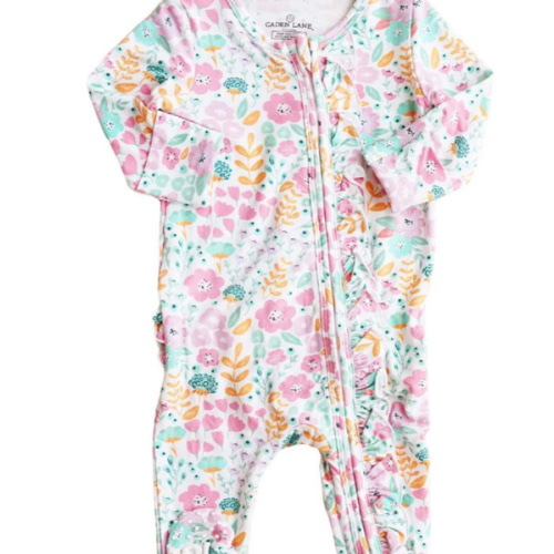 Willow's Whimsy Floral Ruffle Zipper Footie