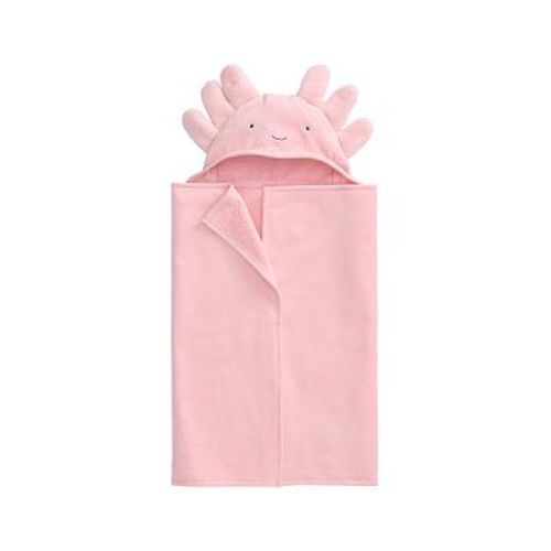Axolotl Baby Critter Hooded Towel , Nursery Wrap , Pink
