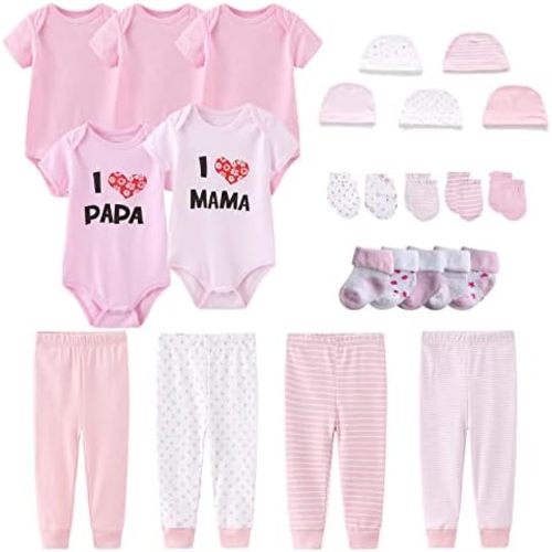 MAMIMAKA Newborn Layette Gift Set Bodysuits Pants for Baby Girl and Boy 24 Piece 100% Cotton Essentials and Accessories