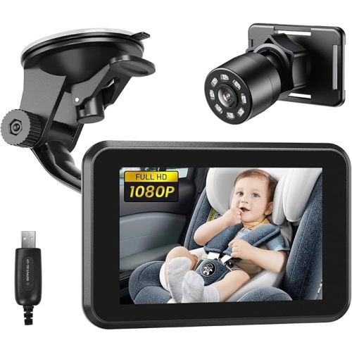 Itomoro Baby Car Camera USB Plug, 4.3" HD Car Baby Monitor with Camera Night Vision, Safety Seat Baby Car Mirror for Rear Facing 5 Mins Easy Installation