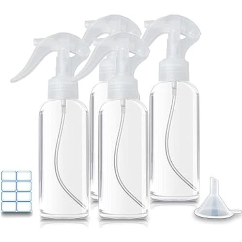 Small Spray Bottles, Hair Spray Bottle 3.5oz/100ml Clear Plastic Fine Mist Travel Size Mini Empty Bottle Set Refillable Reusable Liquid Container for Essential Oils Water Squirt (4 Pack)