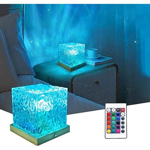 RICHMYC Northern Lights Ocean Wave Projector Light, 16 Colors Gradual Rotating Flame Water Ripple Lamp, Aurora Night Light with Remote Control for Office Bedroom Bar Restaurant