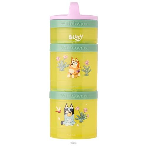 Whiskware Bluey Stackable Snack Containers for Kids and Toddlers, 3 Stackable Snack Cups for School and Travel, Bluey and Bingo, So Relaxing!