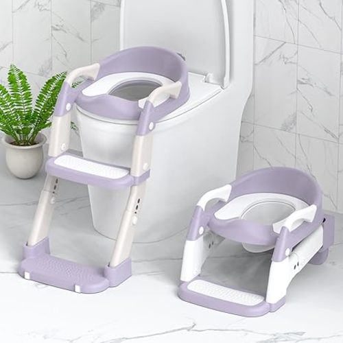 Potty Training Seat, Toddler Potty Training Toilet with Step Stool Ladder for Kids Boys Girls, 3 in 1 Foldable Toilet Seat Potty Chair with Urinals, Splash Guard, Handles, Anti-Slip Pad,Green