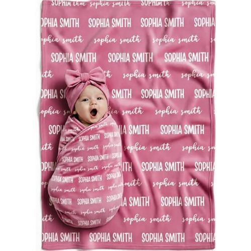 Personalized Baby Blanket with Name, Custom Newborn Swaddle Blanket, Soft Receiving Blanket for Baby Boys and Girls, Nursery Essentials