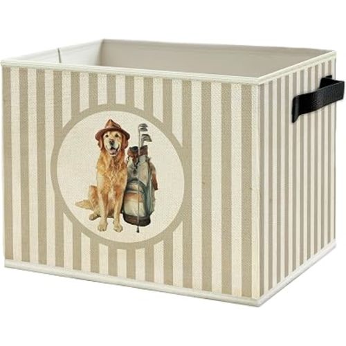 Golden Retriever Golf Nursery Storage Bin Basket with Handles