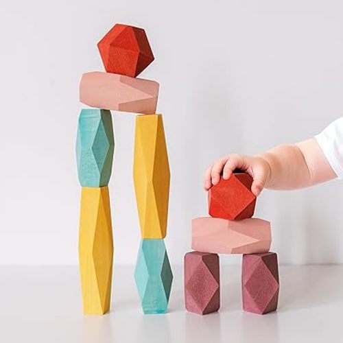 AVDAR Wooden Stacking Rocks Building Blocks,10Pcs Stacking Stones Balance Blocks, Sensory Learning Montessori Toys for Boys Girls Birthday Gifts