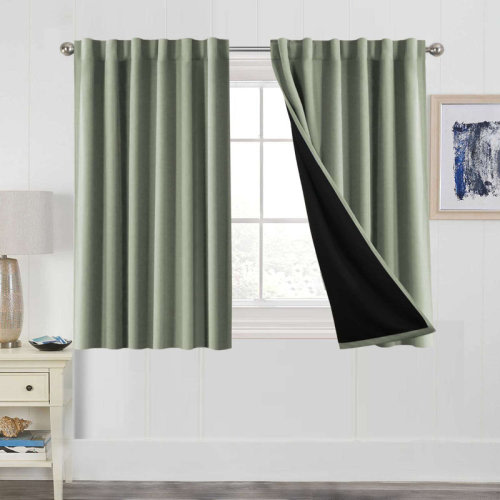 Ebern Designs Lundon 100% Blackout linen for Bedroom Curtain Panels Thermal Insulated Back Tab/Rod Pocket Window Treatment Drapes for Living Room & Reviews | Wayfair