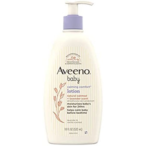 Aveeno Baby Calming Comfort Moisturizing Lotion with Relaxing Lavender & Vanilla Scents, Non-Greasy Body Lotion with Natural Oatmeal & Dimethicone, Paraben- & Phthalate-Free, 18 fl. oz