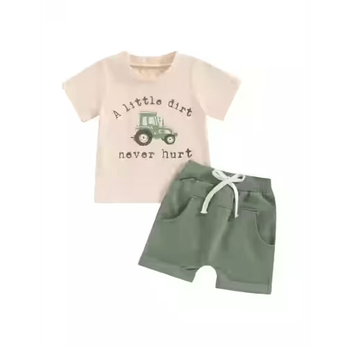 PaerPade Short Sleeve Letter Print Tshirt Drawstring Shorts Outfit Set (Little Boys)