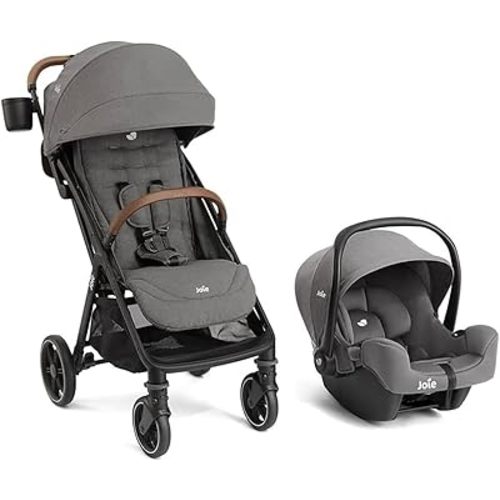 Joie Nutmeg and Rue Travel System – Travel Friendly Compact Stroller with Automatic Fold, Lightweight Car Seat & Anti-Rebound Base (Thunder)