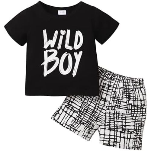 Kucnuzki Toddler Baby Boy Clothes Outfits Short Summer Sleeve Letters Printed Shirt Shorts Sets 2PC Little Boy Clothing