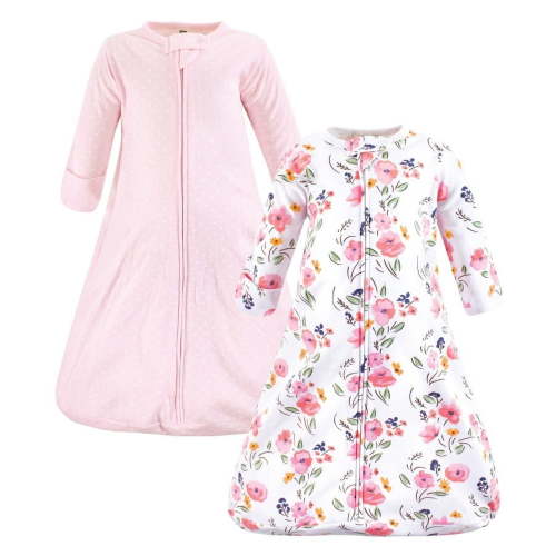 Hudson Baby Infant Girl Cotton Long-Sleeve Wearable Sleeping Bag, Sack, Blanket, Floral Bouquet Long Sleeve, 3-9 Months