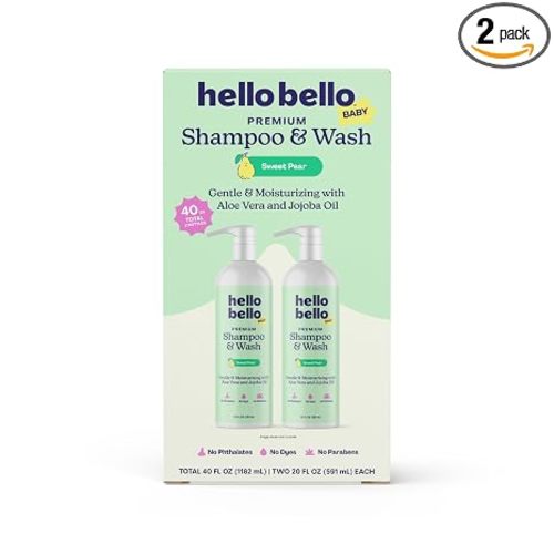 Hello Bello Baby Shampoo & Body Wash, Gentle Sweet Pear Scent 2-Pack = 40oz