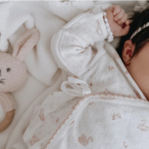 Pink Swan Print Organic Cotton Pointelle Layette 3 Pc Gift Set – Elegant Baby