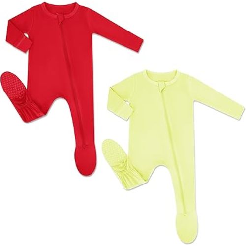 HAPIU Rayon from Bamboo Baby Footed Pajamas, 2 Way Premium Zipper, Footie for Baby Boy Girls, Newborn-24 Months