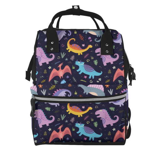Pofeuu Cartoon Dinosaur Print Diaper Bag Backpack, Multifunction Travel Pack Maternity Baby Changing Bags, Large Capacity, Waterproof