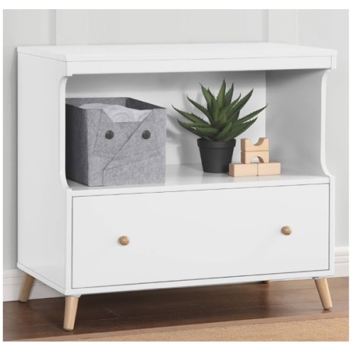 Delta Children Essex Convertible Changing Table with Drawer, Bianca White/Natural