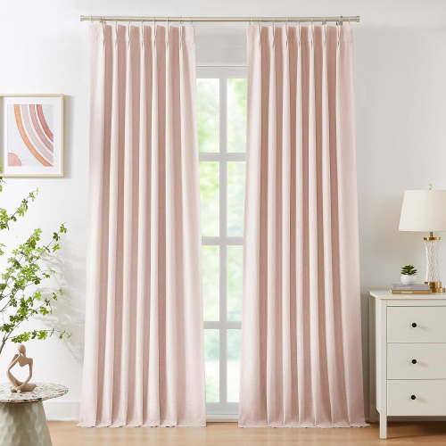 Pink Bailey Pinch Pleated Full Blackut Curtains 112 Inches Length,Thermal Insulating Room Darkening Drapes for Bedroom,Modern Window Treatment with Back Tabs Hooks,40" Wx112 L(Pack of 2)