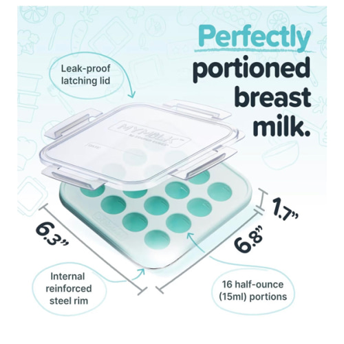 Souper Cubes MyMilk 1/2 oz. Silicone Breast Milk Freezer Trays, Each Pure Platinum Food-Grade Silicone Tray Holds 8 oz., Perfect For Baby Food Freezer Storage, Purees, and More - Mint - 2-Pack