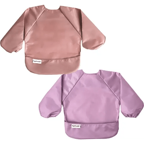 Tiny Twinkle Long Sleeve Bib for Babies & Toddlers – 2 Pack Waterproof Smock Bibs for Eating – Machine Washable & Mess-Proof, Baby Feeding Essential & Shower Must-Have (Taupe Lilac,6–24M)